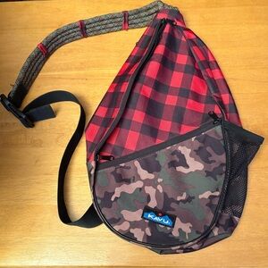 KAVU Red Plaid and Camouflage Sling bag